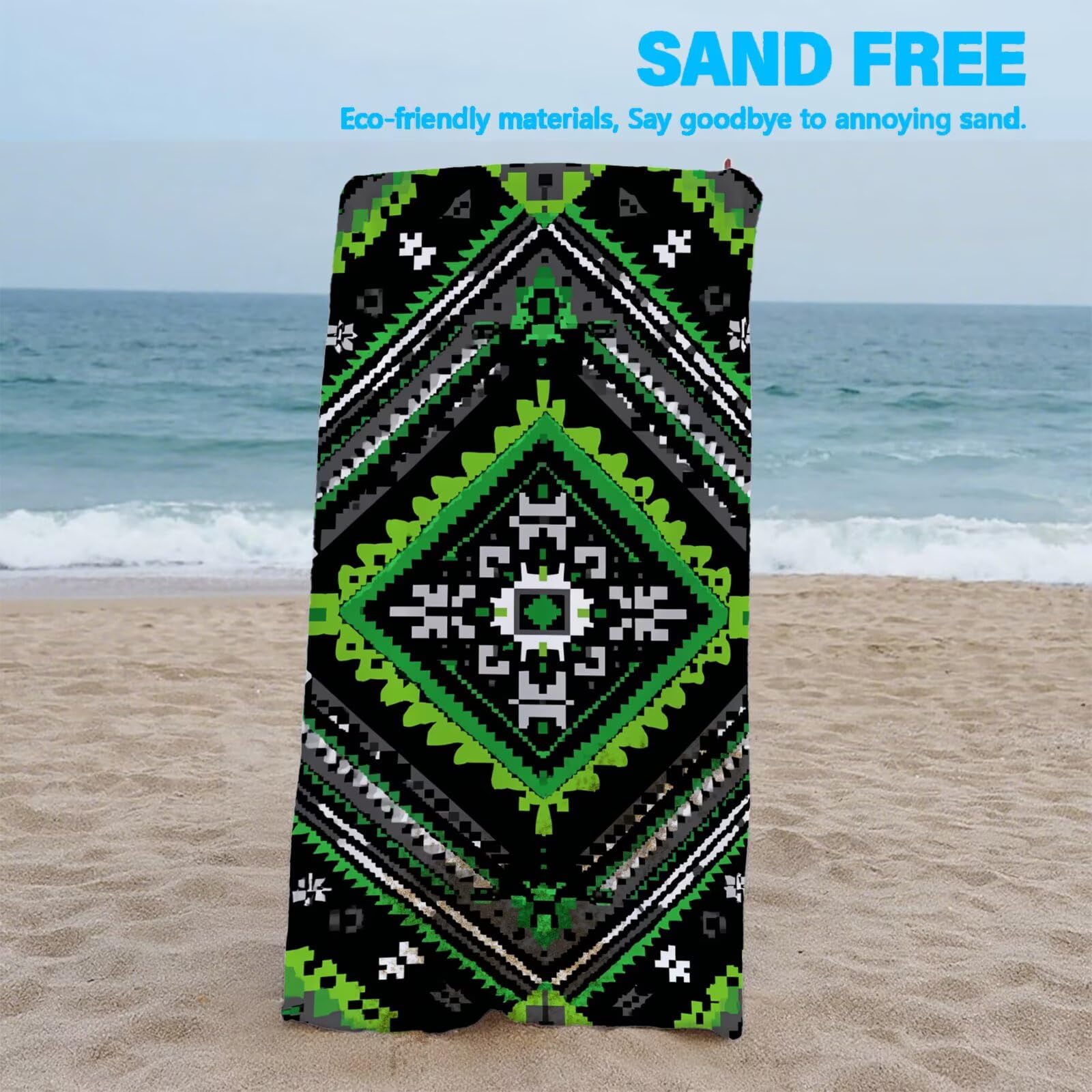Ręcznik plażowy, geometryczny ręcznik z mikrofibry, czarny, duży 200 x 100 cm, ręcznik do sauny, 2 sztuki, koc plażowy, bez piasku, super chłonny ręcznik sportowy, ręcznik do pływania, na plażę