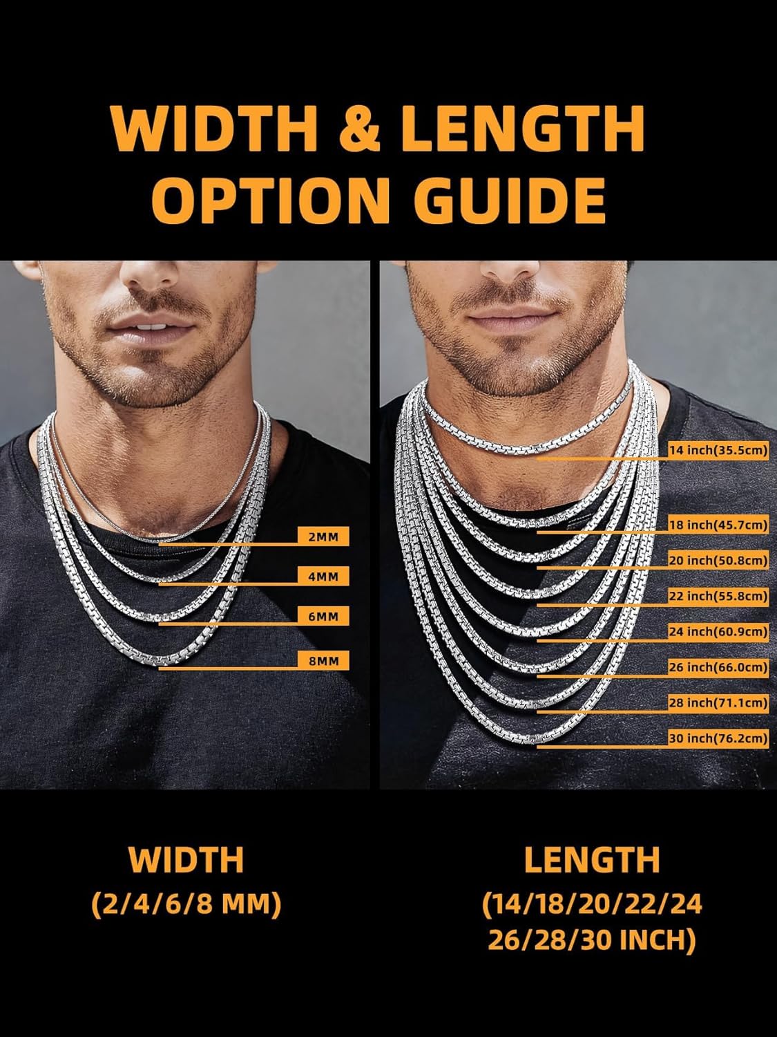 Bestyle 18K Gold Plated/Silver/Black Chain for Men, Hypoallergenic 2/4/6/8mm Stainless Steel Flat Link Chain Necklace for Men & Women Hip Hop Jewelry, 14-30"