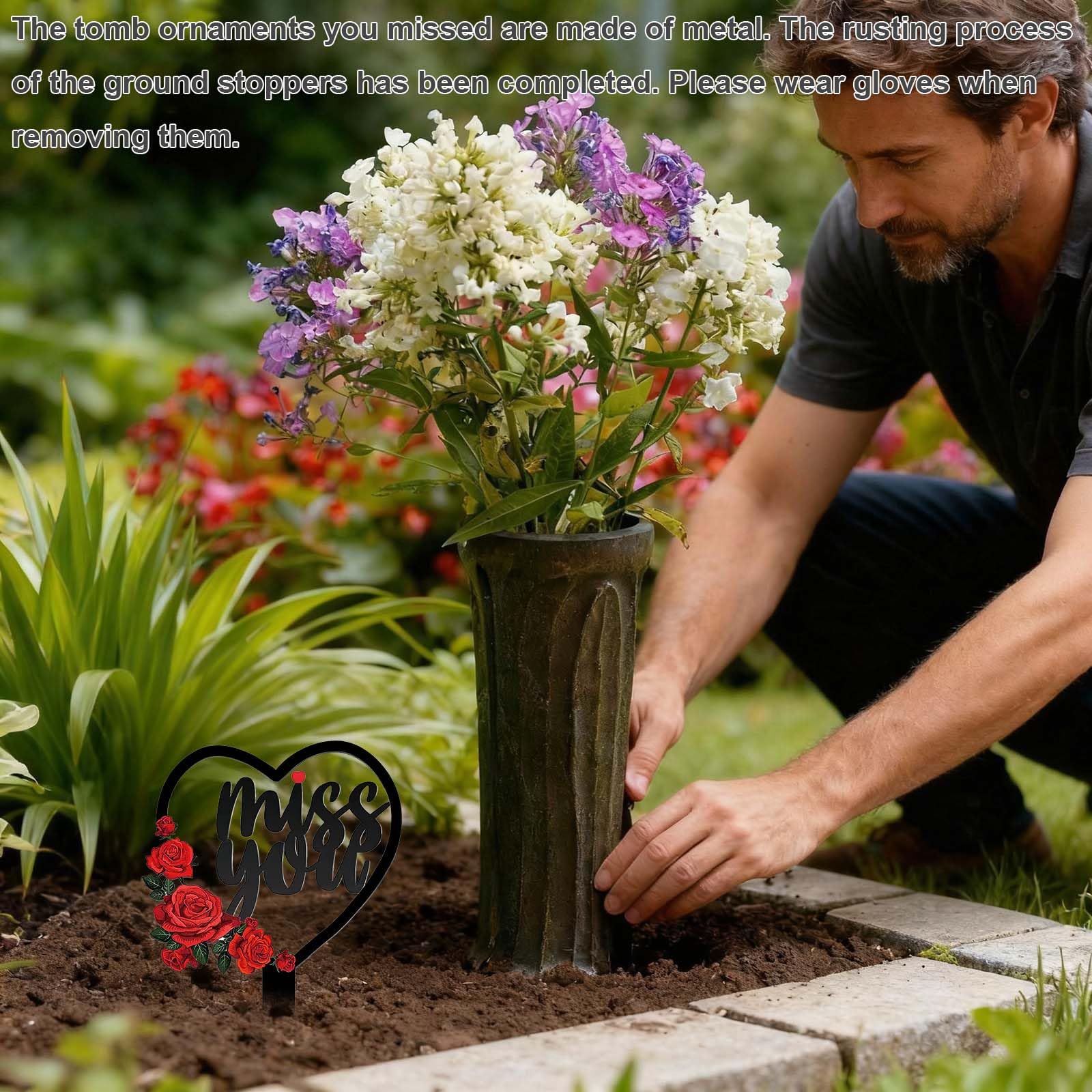 decorazione tomba cuore metallo 1 pezzo 30x18 cm resistente per esterno con scritta Miss You e soffione per cimitero giardino prato commemorazione