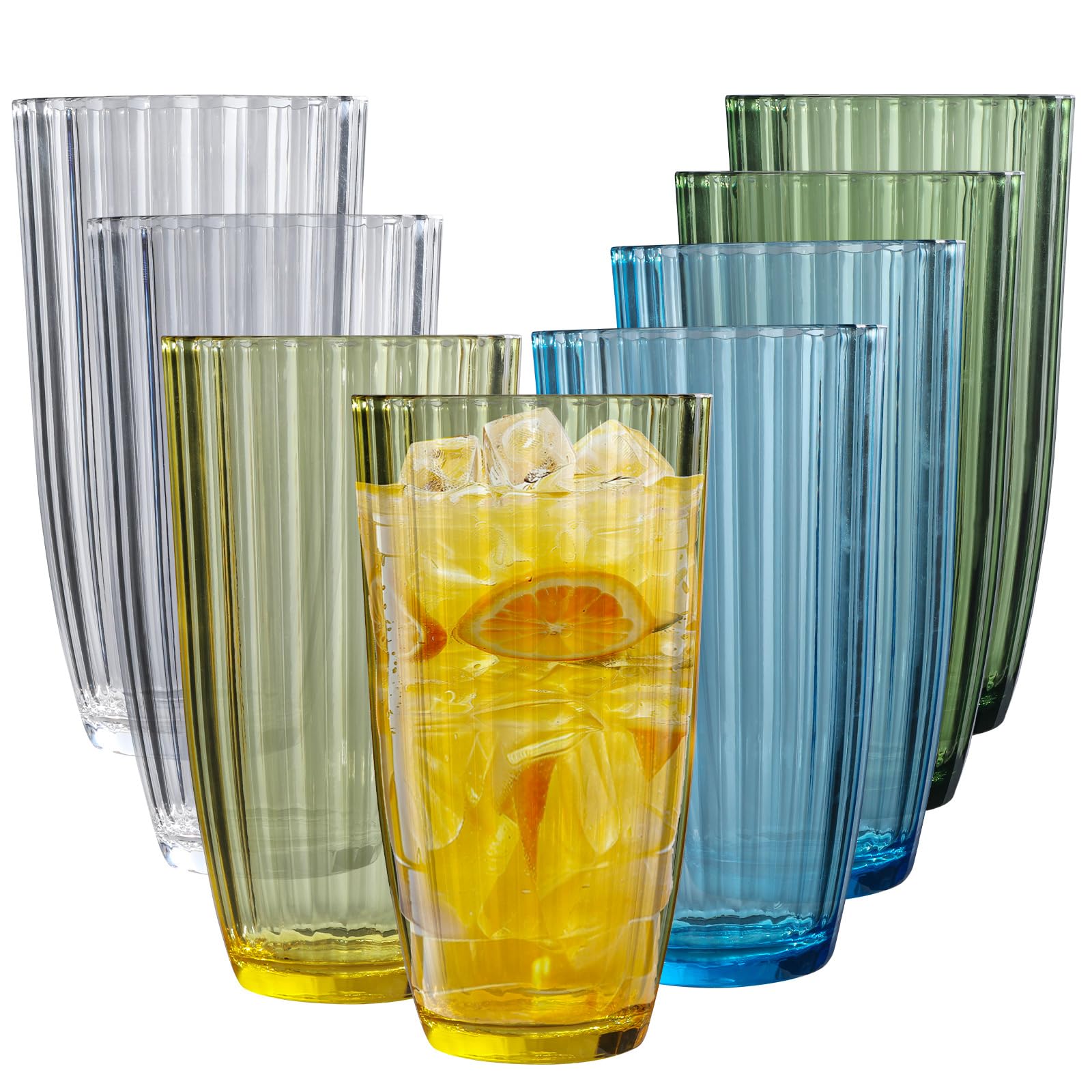 AKMQYM Acrylic Clear Highball Plastic Cups | Plastic Reusable Tumblers 20oz (Set of 8) | Stackable | BPA-free Tumblers | Shatterproof | Top-rack