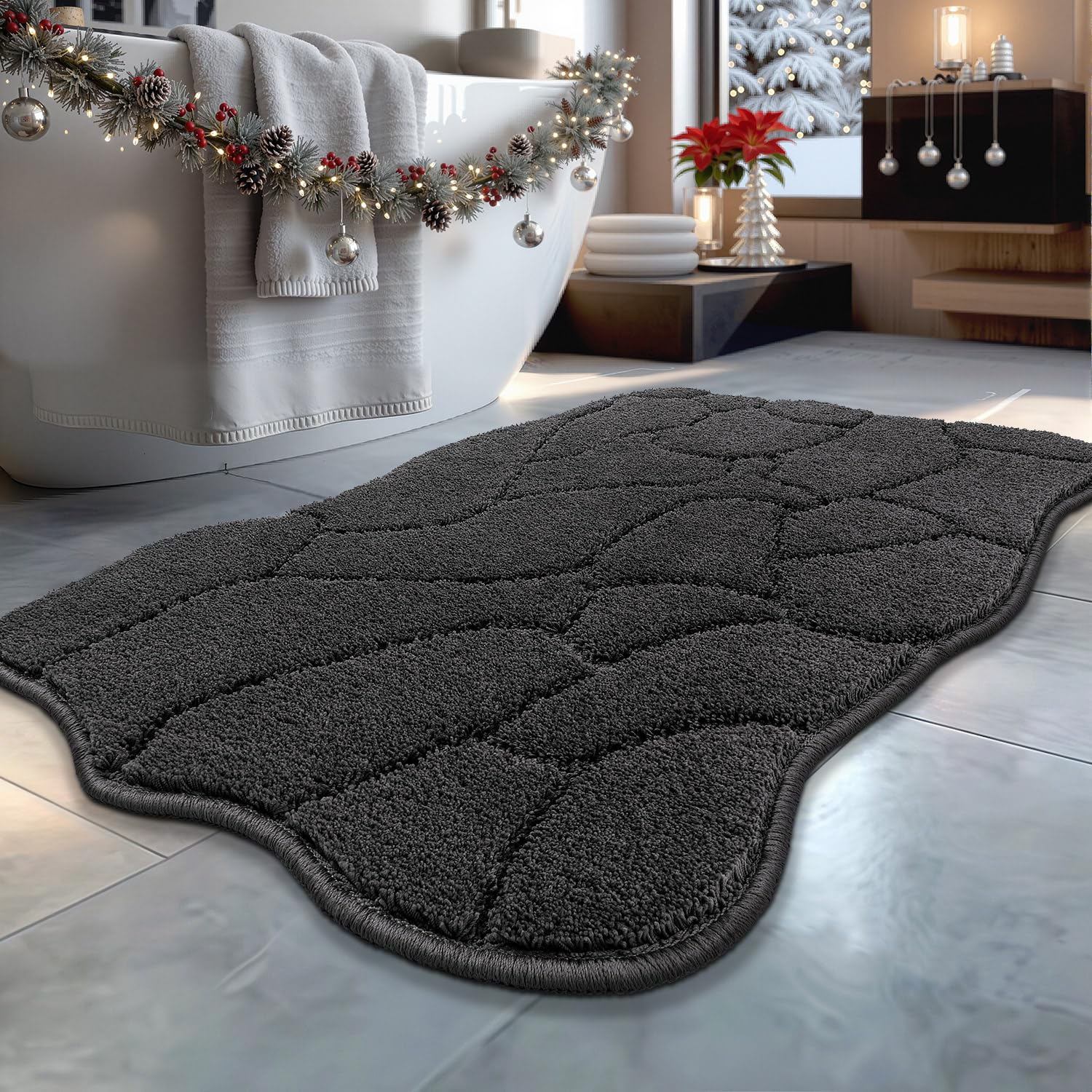 Large Bathroom Rugs, 24X36 Soft Absorbent Non Slip Microfiber Bath Mat Rugs, Modern Bath Rug Mat Area Carpet for Bathroom Shower Floor Decor, Machine