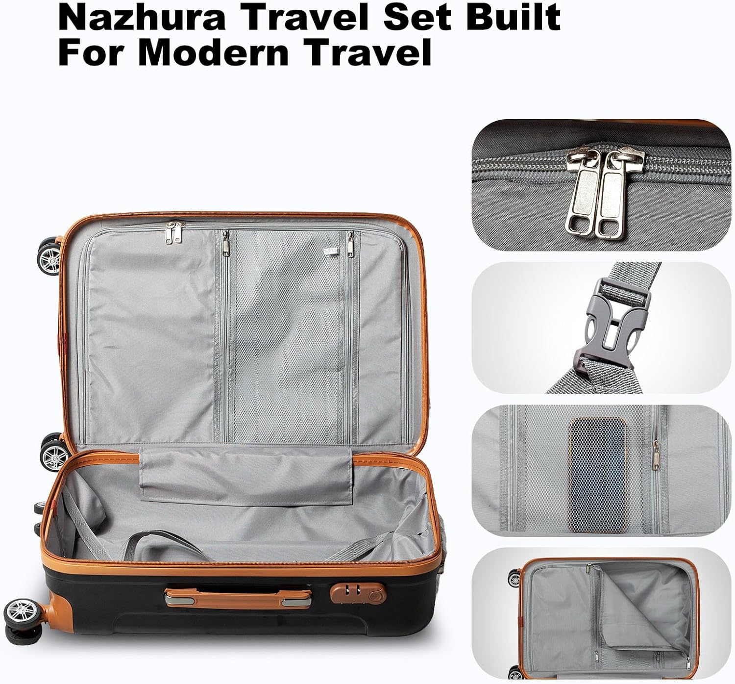 Nazhura Luggage Set, 3-Piece Hardside Suitcase Set, 20-inch Carry On, 24-inch, 28-inch Luggage - Image 6