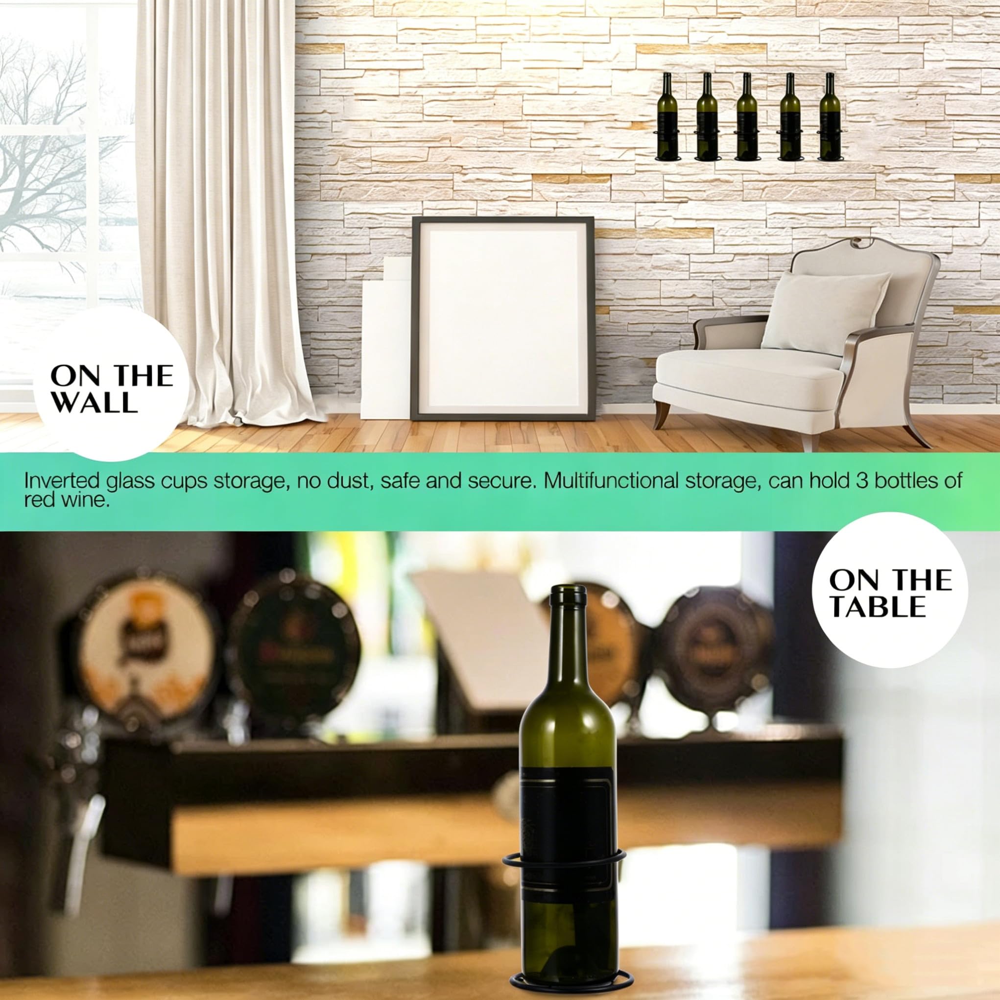 DOITOOL 6 Piezas Botellero Montado Pared de Hierro para Botella Diseño Colgante Funcional y Moderno de Unidades para Vino Cerveza y Decoración de Cocina o Bar