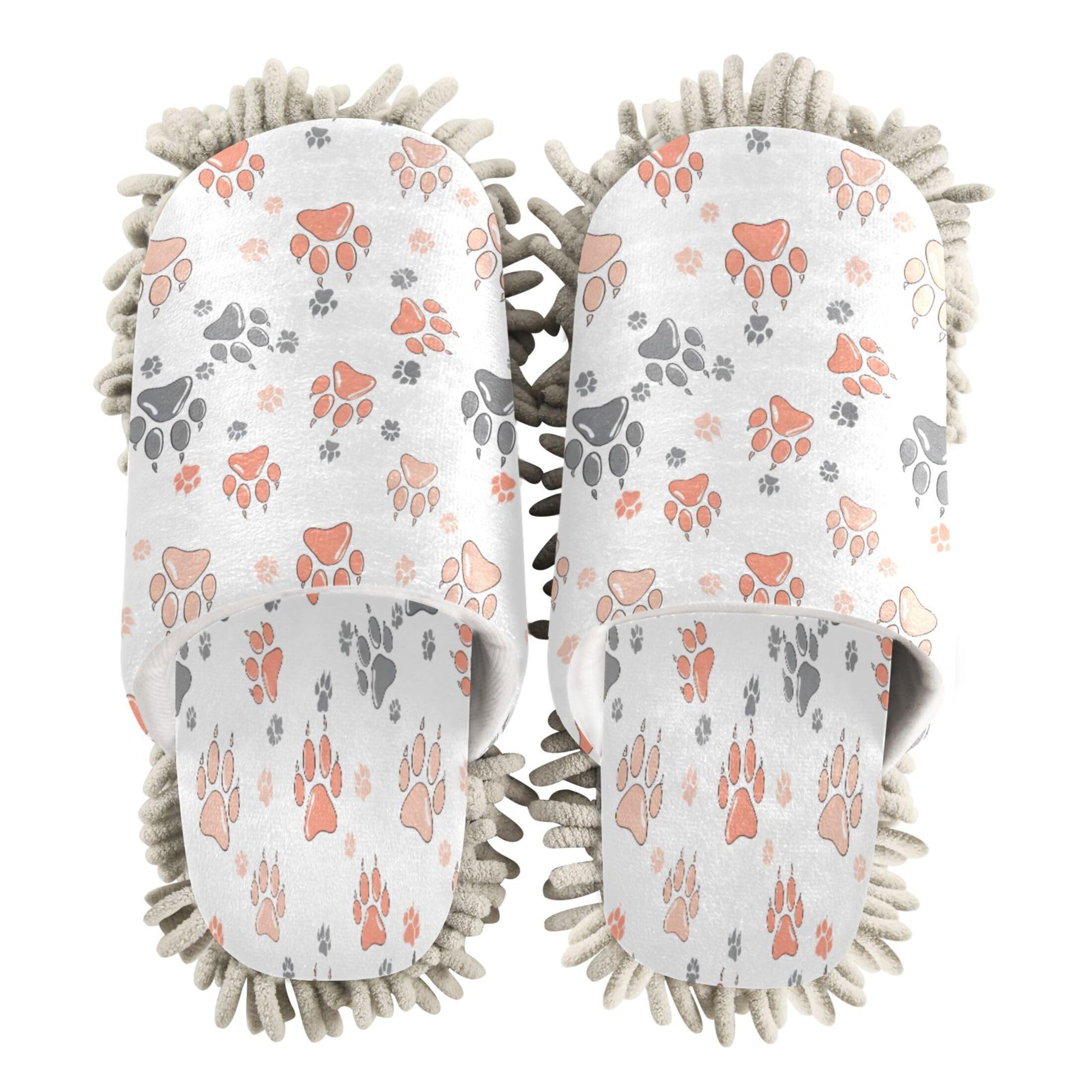 Kigai Paw Prints Mop Slippers for Floor Cleaning, Slippers for Women Men, Microfiber Floor Cleaning, M