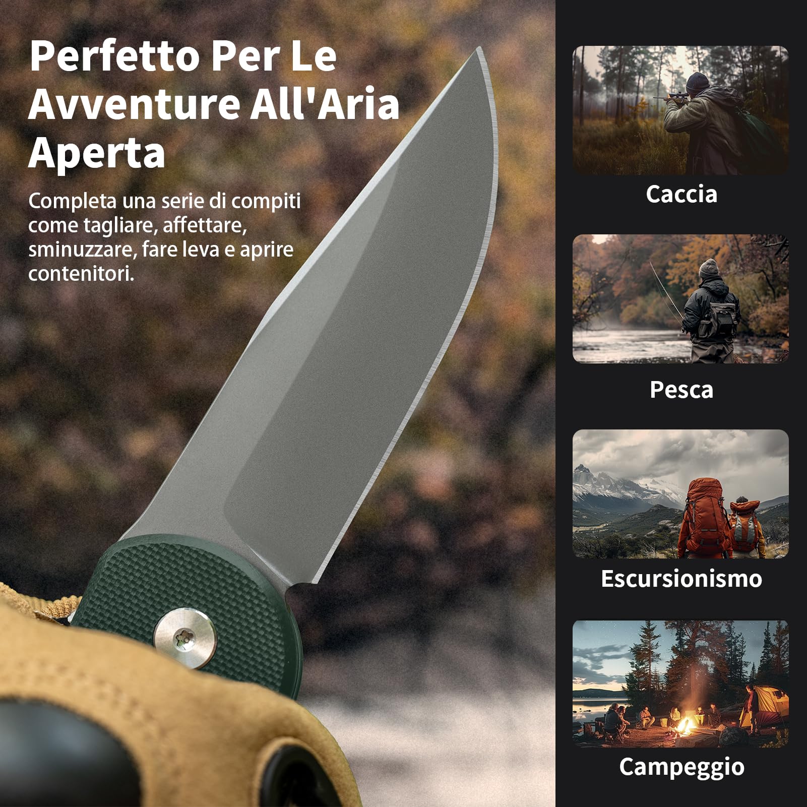 7,25 cm Coltello Tascabile, Coltello Pieghevole con Manico G10 e Lama in Acciaio VG10, Clip Da Tasca Per Trasporto Profondo, Coltelli Pieghevoli,Coltelli Da Tasca,Per Uomo Regalo,Verde