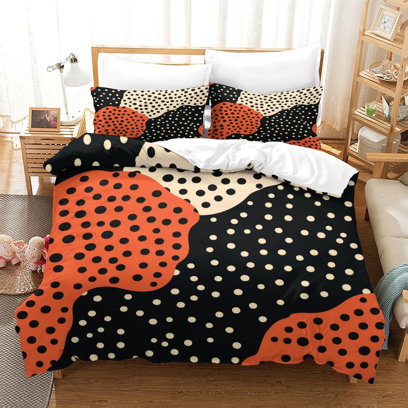 P1S9U7W5Y 3D Printed Polka Patchwork Duvet Cover Set 3pcs Microfiber Abstract Dot Bedding Set Double