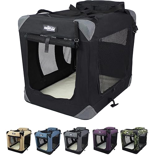 EliteField 3-Door Folding Soft Dog Crate with Carrying Bag and Fleece Bed (2 Year Warranty), Indoor & Outdoor Pet Home (30" L x 21" W x 24" H, Black)