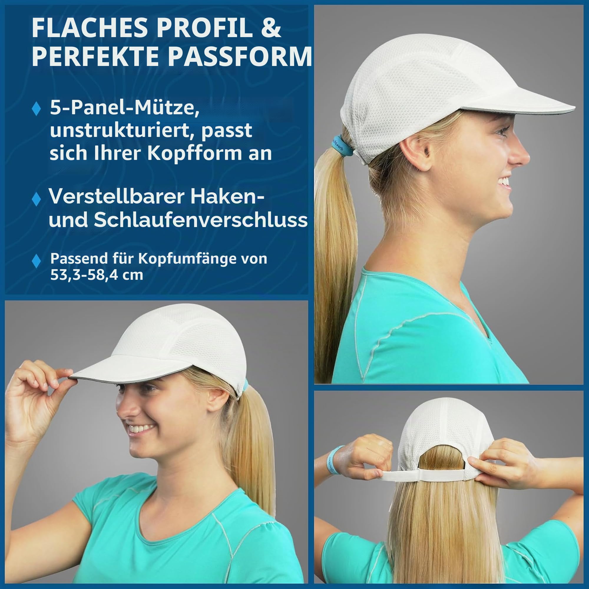 TrailHeads Sommer-Laufmütze für Damen mit weicher Schaumstoffkrempe und reflektierendem Rand, schnell trocknende Kappe mit 5-Panel-Design
