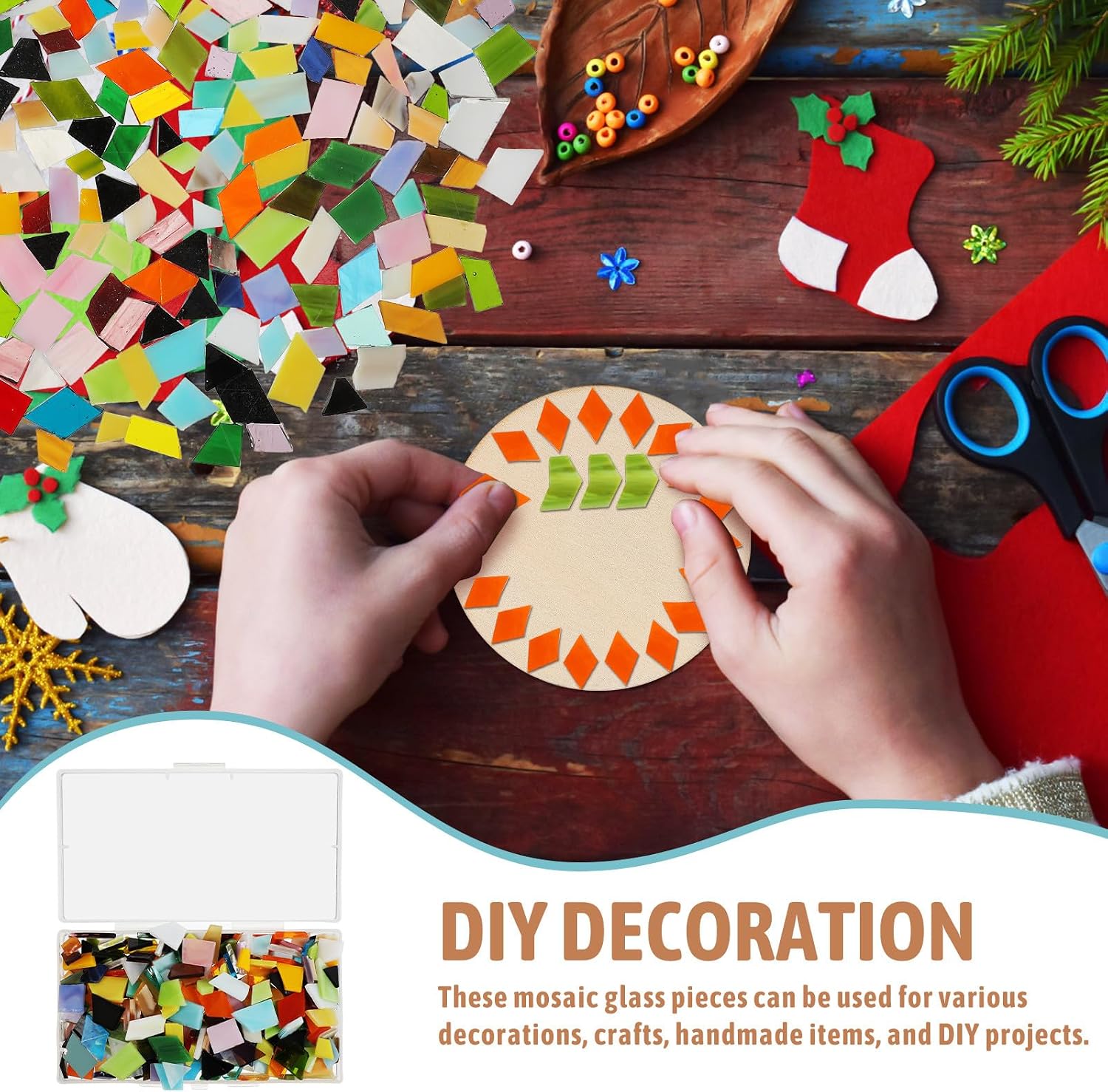 1 Box Glass Mosaic Tiles DIY Craft Pieces with Various Shapes Rich Colors for Home Decoration and Art Projects Abundant Glass Pieces