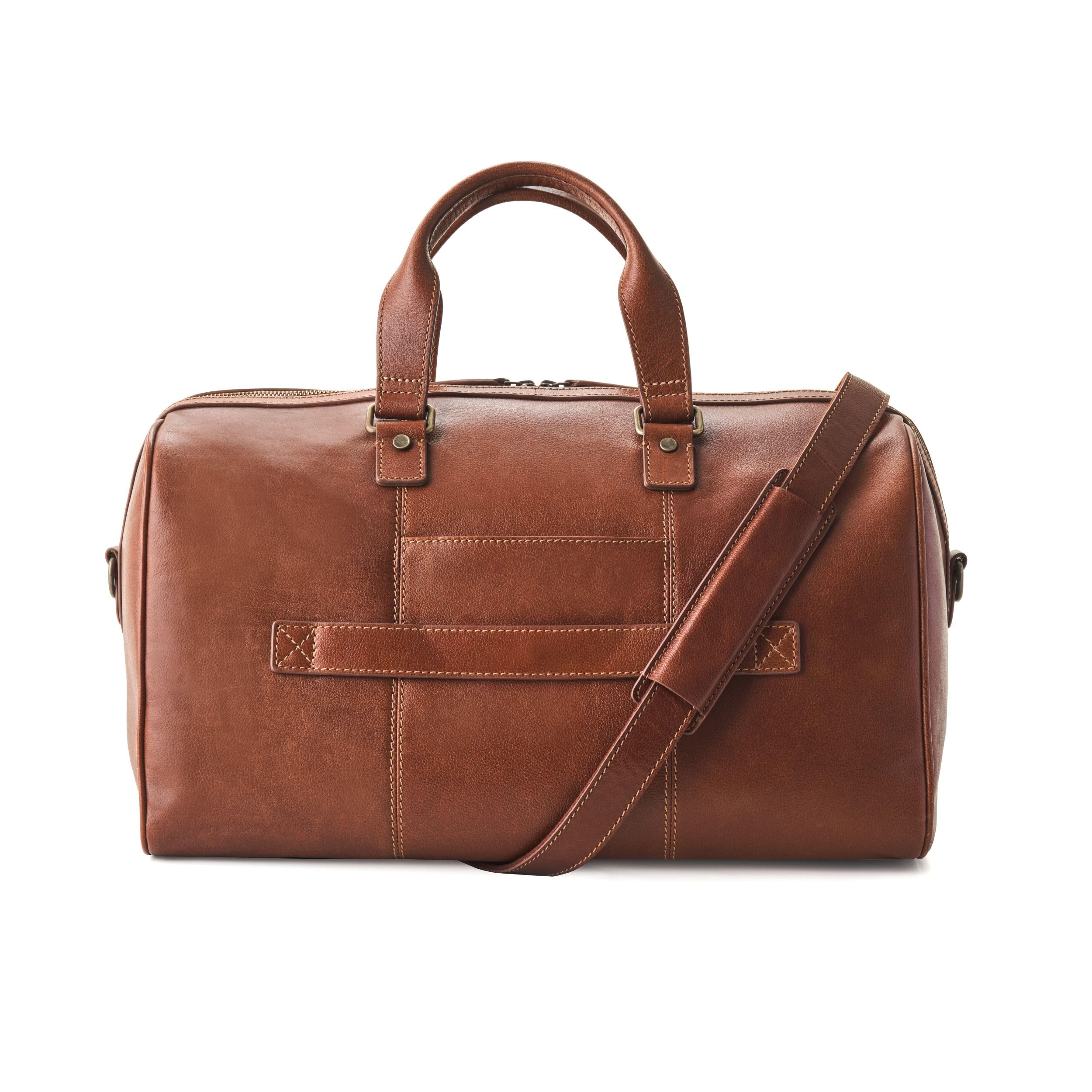 DRAKENSBERG Bolso de viaje de piel 'Romeo' (48 cm) pequeño y elegante, para hombre y mujer, equipaje de mano autorizado, Castaño-marrón, Handgepäck 48cm, 35 Liter, Bolsa de viaje de cuero auténtico