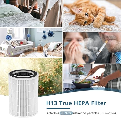 Miniatura 6 de Paquete de 2 filtros de aire de repuesto para purificador de aire G200SG200, 3 en 1 H13 True HEPA y filtro de aire de carbón activado para caspa de