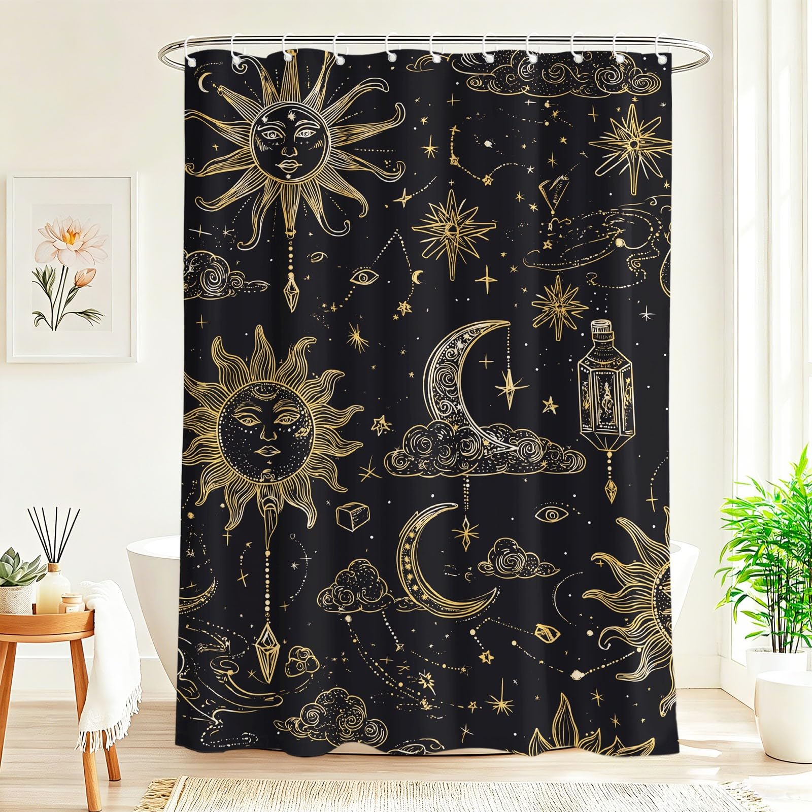 Generisch Tenda da doccia con fantasia con cielo stellato, 180 x 200 cm, antimuffa, impermeabile, in microfibra, con occhielli e ganci, colore nero