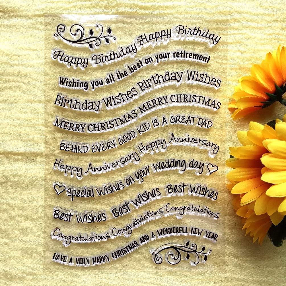 GAOZONGTER Words Happy Birthday Merry Christmas Best Wishes Clear Stamps for Card Making DIY Scrapbooking Silicone Stamps Transparent Stamps Album Photo Decor