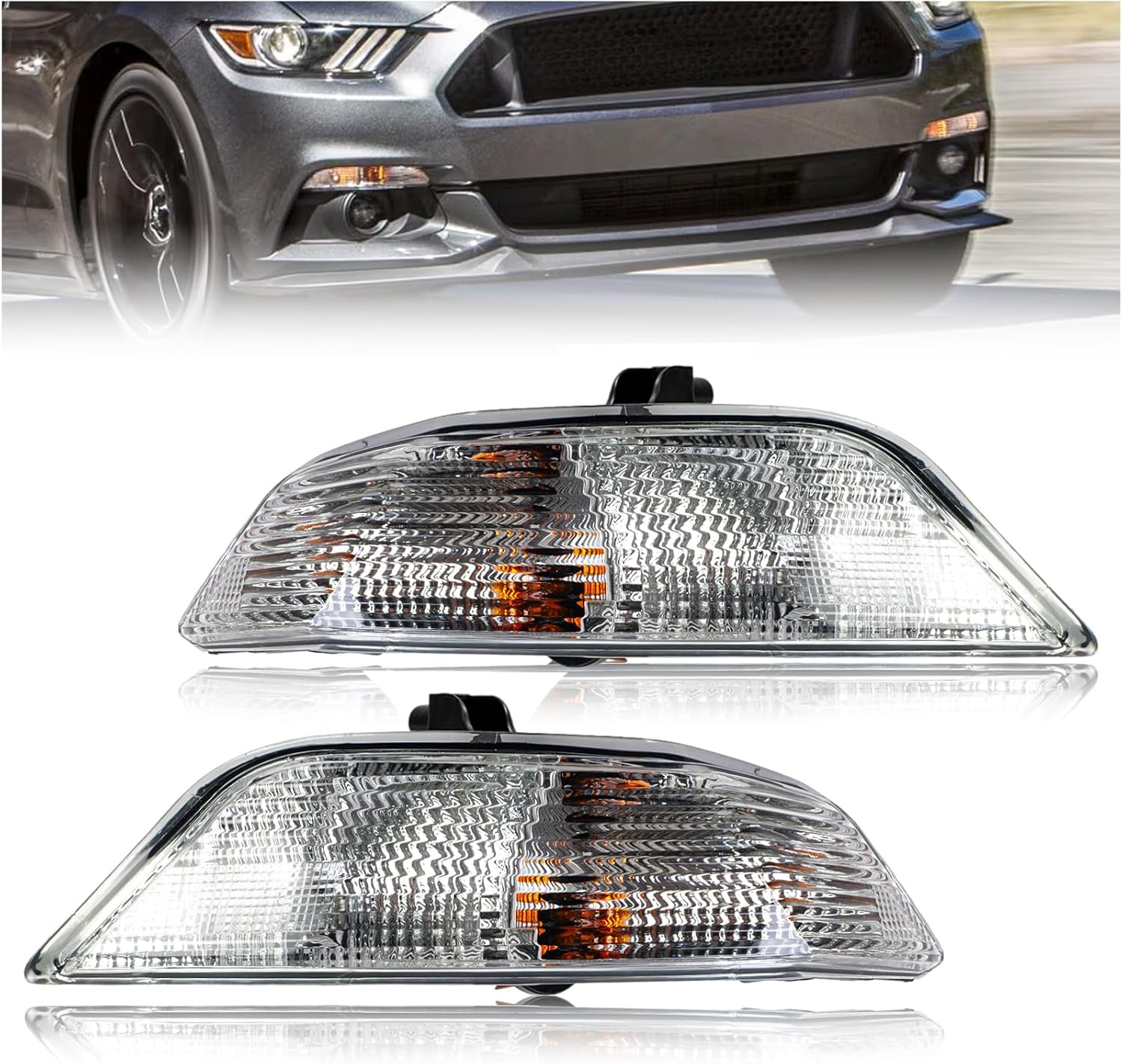 Turn Signal Replacement Fit For 2015 2016 2017 Ford Mustang, Front Side Marker Lamps/Corner Lights w/Bulbs for FO2521191 FO2520191,Pair Daytime Running Lights