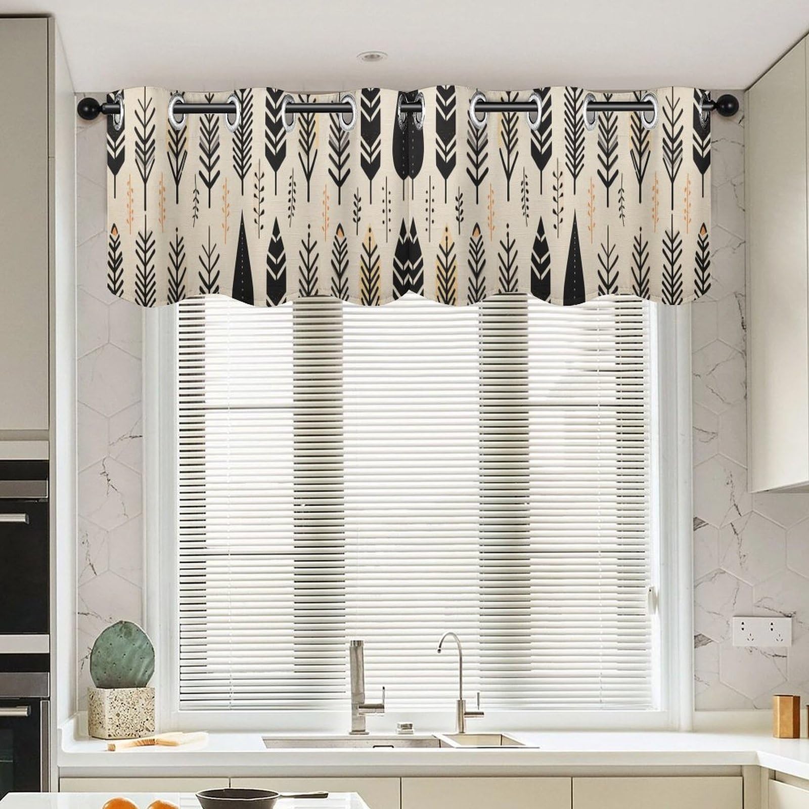 Cantonnière de cuisine pour petite fenêtre habillage rideau ethnique asiatique lot de 2