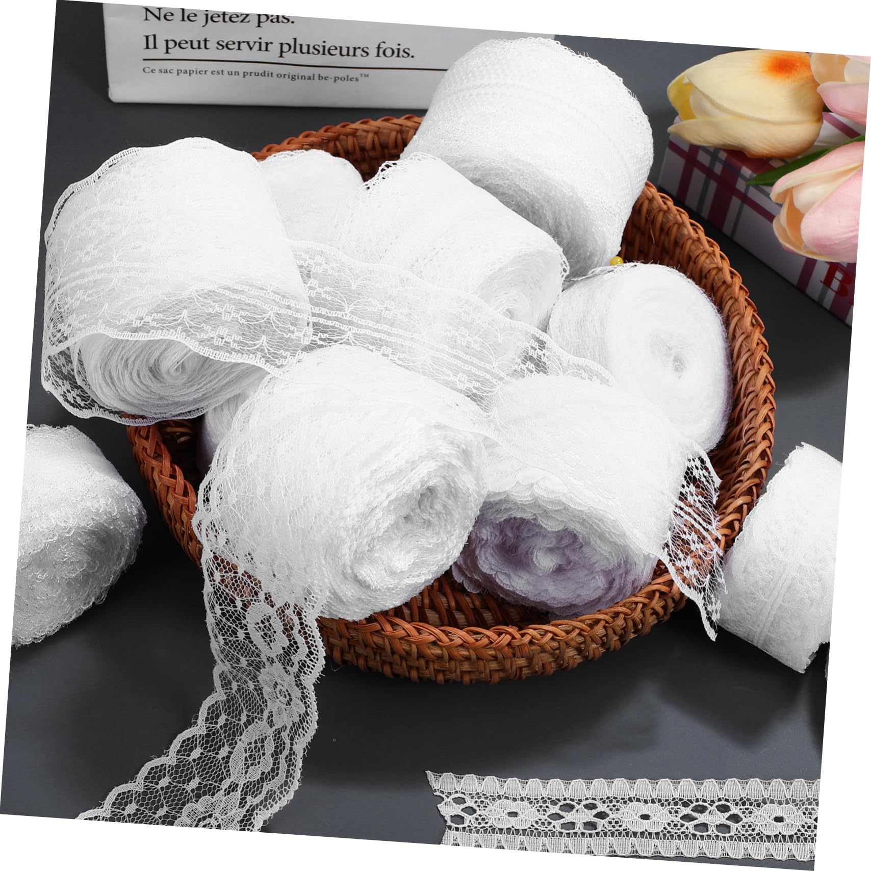 HOMSFOU 12 Rollos Cinta de Encaje Blanca para Manualidades Cinta de Encaje para Flores para Envolver Regalos para Decoración y Regalos