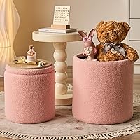 Vista 12 de Juego de 2 Otomanas Redondas con Almacenamiento - Taburete de Tocador de Terciopelo Tapizado para Maquillaje - Otomanas Multifuncionales para Mesa