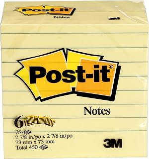 Post-it Notes 3x3 in, 6 Pads, America's’s #1 Favorite Sticky Notes, Canary Yellow, Clean Removal, Recyclable (5444)