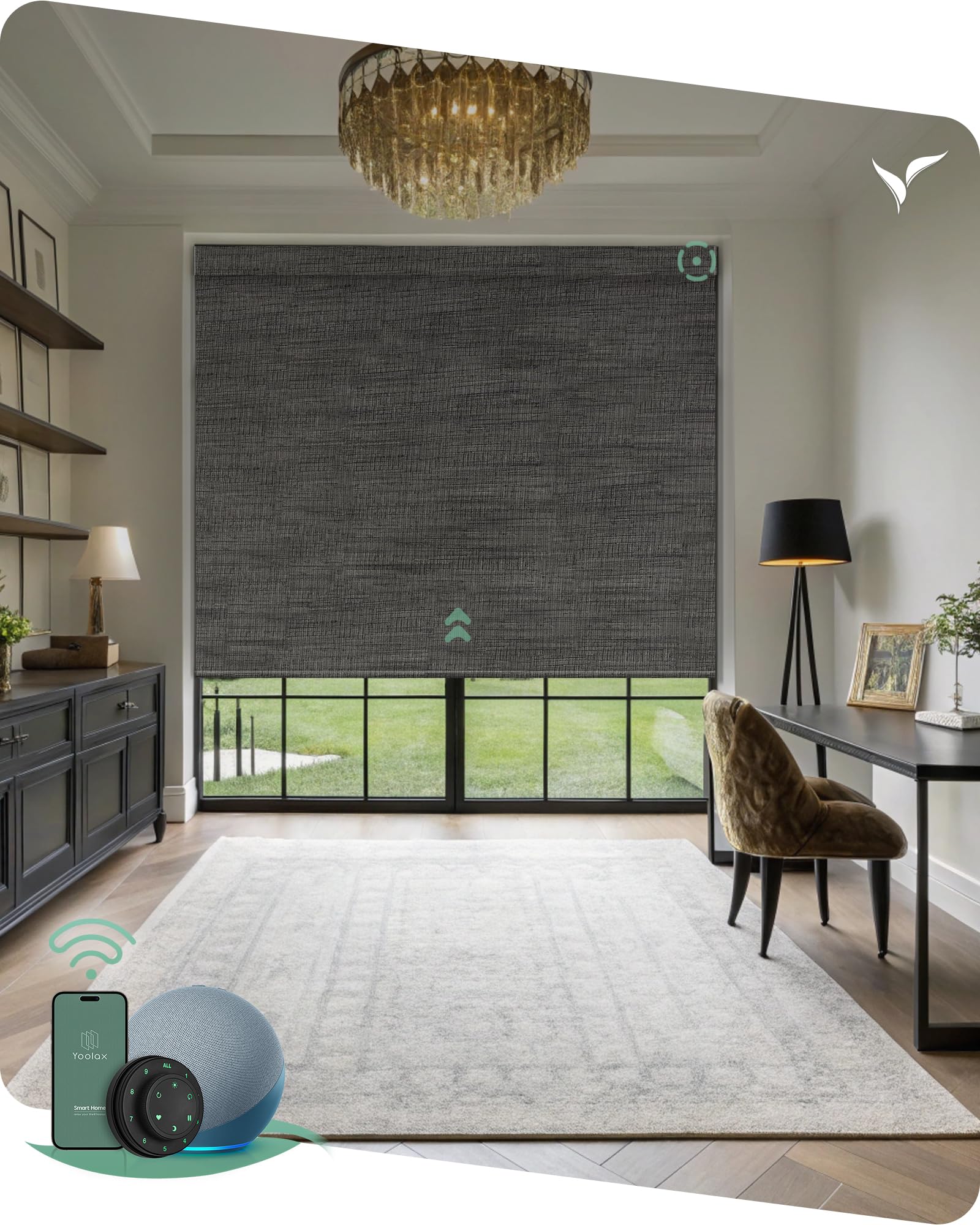 Yoolax Motorized Blinds with Remote, 100% Blackout Smart Blinds for Indoor Windows Motorized Roller Shades Work with Alexa, Google, Custom Electric