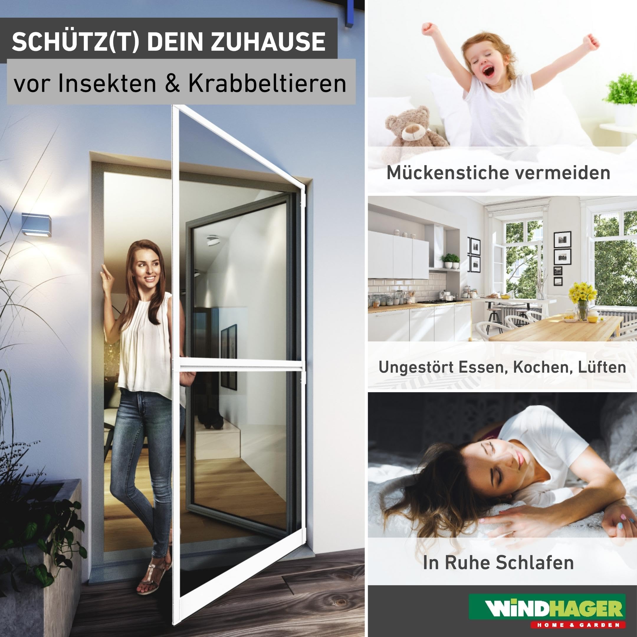 Windhager Insektenschutz Spannrahmen-Tür Expert Fliegengitter Alurahmen für Türen, 100 x 210 cm, weiß
