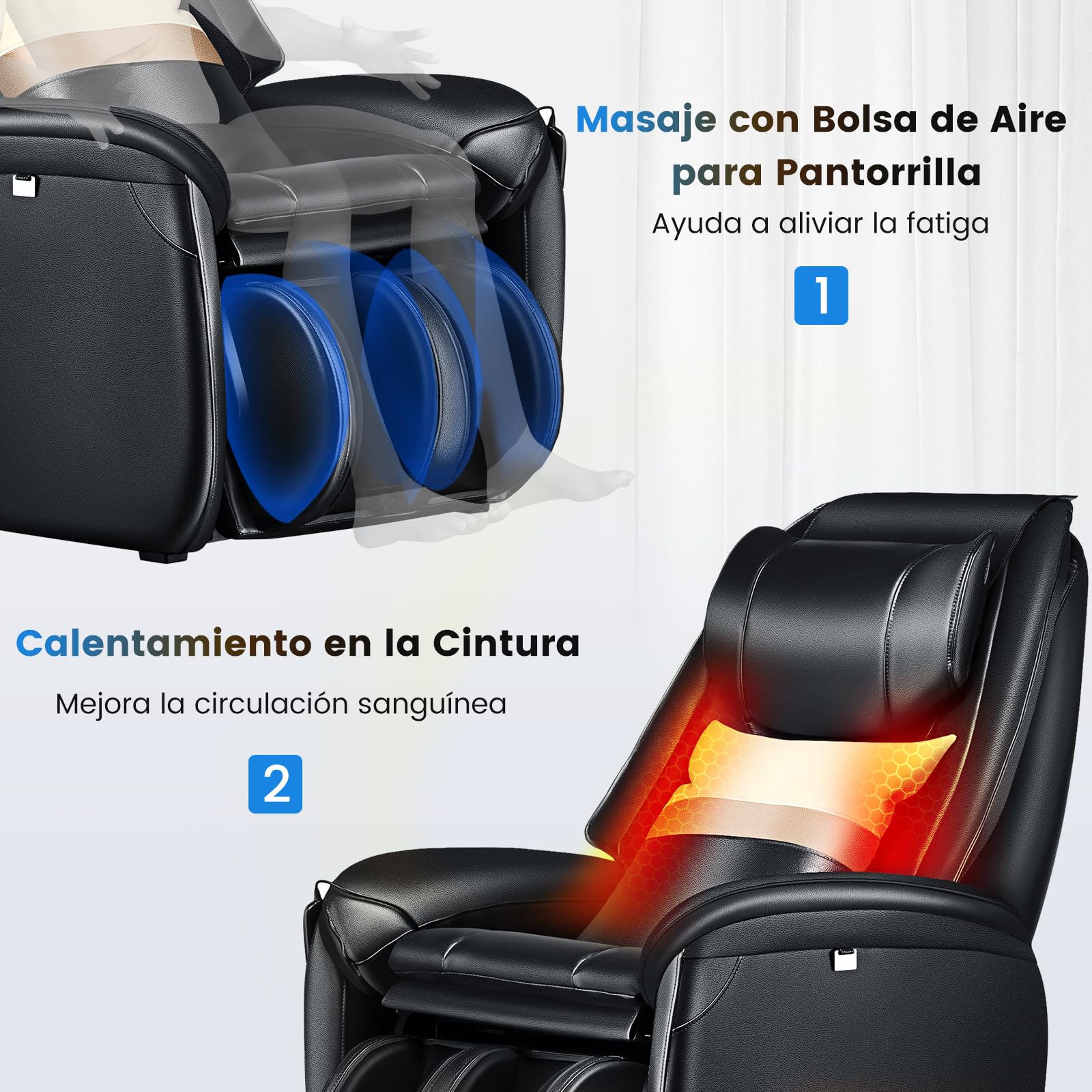 GOPLUS Sillón de Masaje de Pista SL, Reclinable de Cuerpo Completo con Gravedad Cero y Calentador de Cintura, Detección Automática de Hombros, Control Remoto, Ruedas y Almohada (Negro)