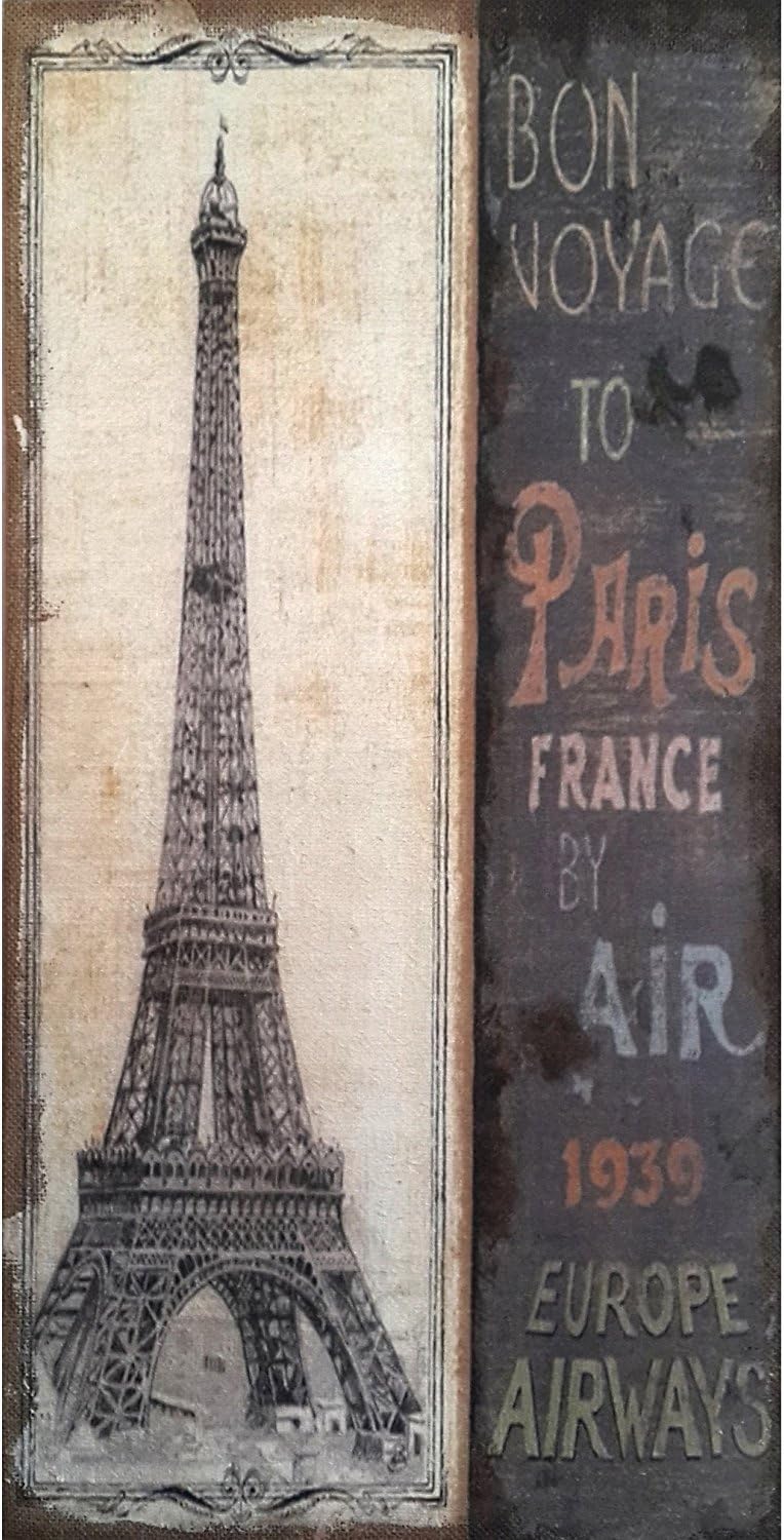 Eiffel Tower Antique Bon Voyage Hand Painted Wall Plaque.