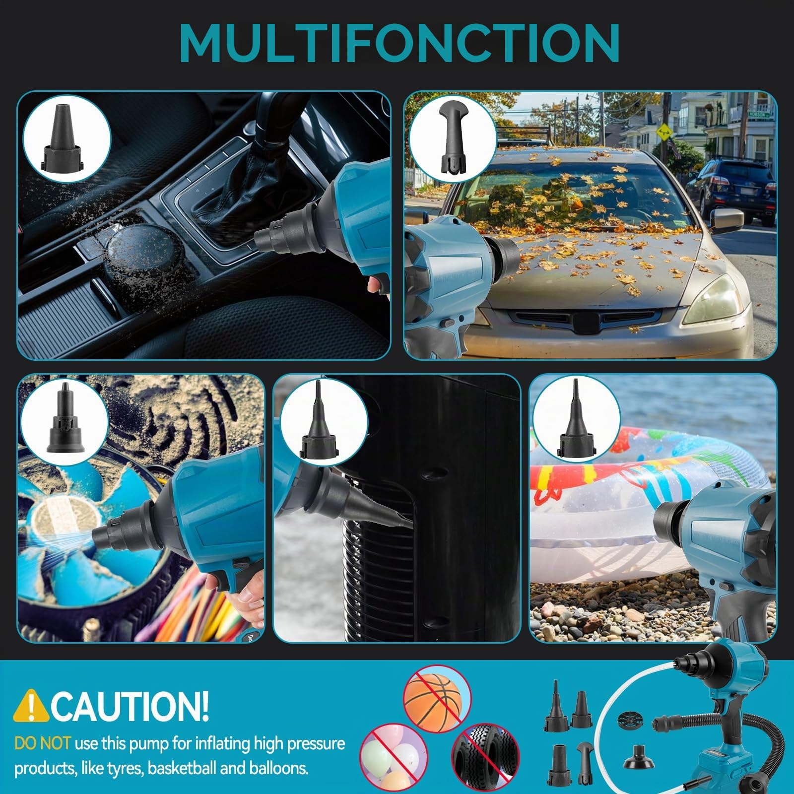 Souffleur à poussière sans Fil pour Makita 18 V, Vitesse Variable 1 000 W, dépoussiéreur à air comprimé portatif avec lumière LED et 8 Buses, 40 000 TR/Min pour garages ateliers (Pas de Batterie)