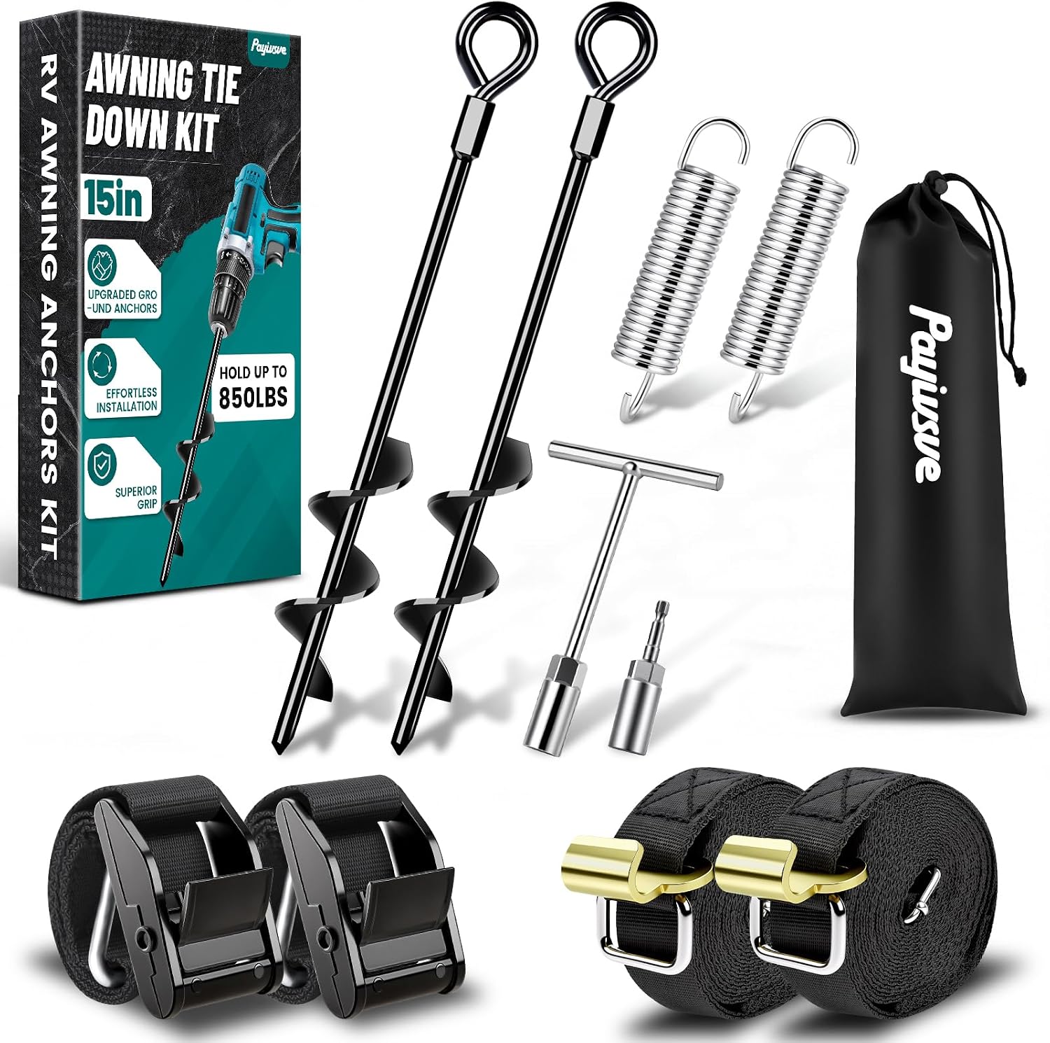 RV Awning Tie Down Anchor Kit Wind-Proof for Camper Travel Trailer