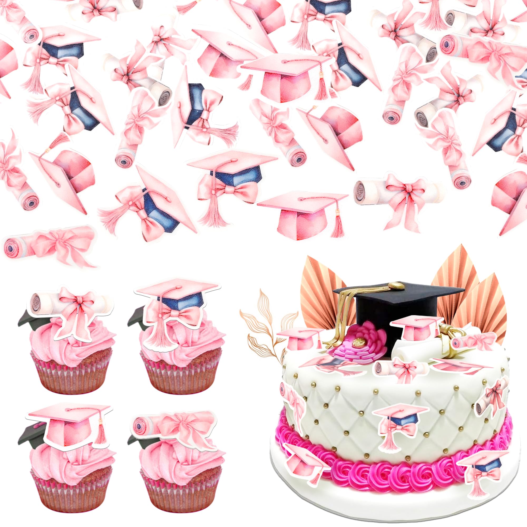 SYKYCTCY 60 Pack Edible 2026 Graduation Cupcake Toppers Class of 2026 Grad Cap Cupcake Drink Topper Picks for 2026 Graduation Theme Party Cake Decorations Supplies