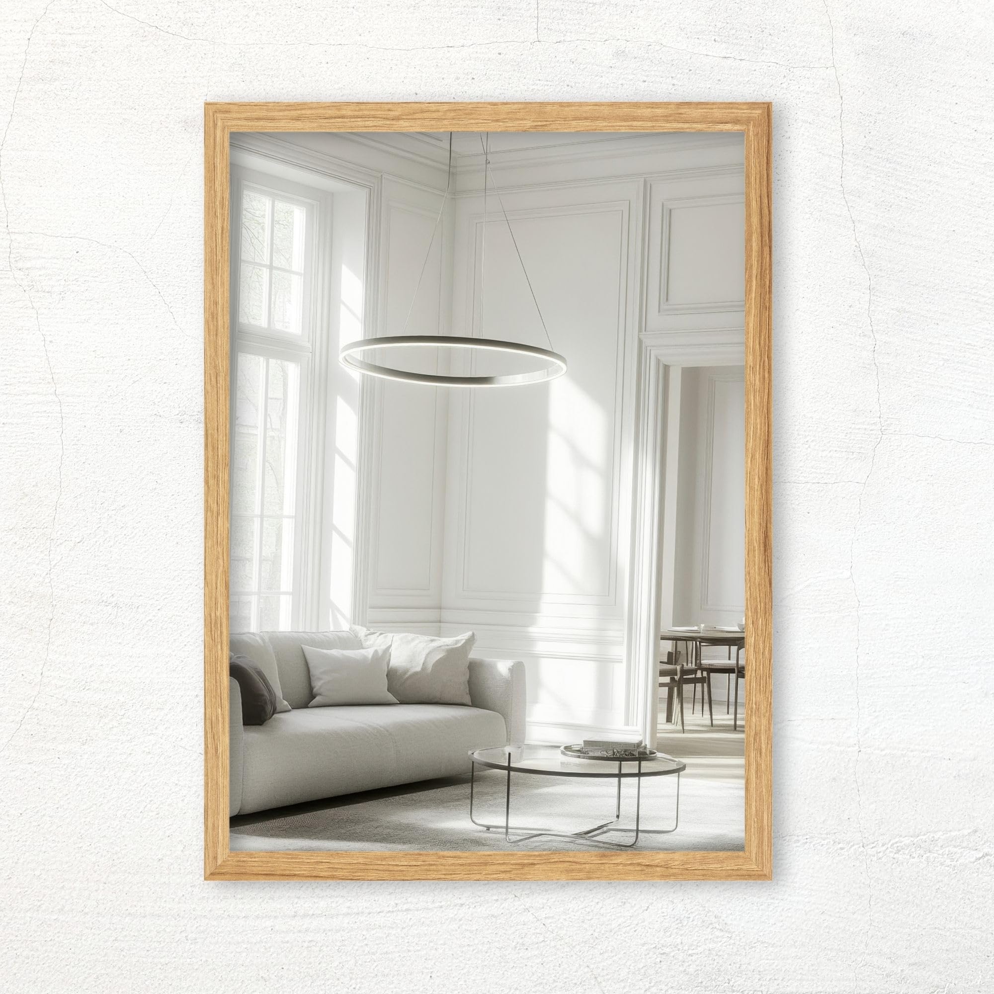 CLAMARO Vision - Espejo De Pared (80 X 110 Cm, Hecho A Medida, Color Beige, Moderno Espejo Rectangular Con Marco De Madera De Densidad Media, Incluye Colgador De Metal Y Material De