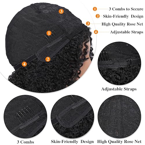 Miniatura 8 de WIGER Pelucas rizadas cortas de 6 pulgadas con parte lateral, pelucas rizadas afro negras naturales para mujeres negras, pelucas sintéticas para