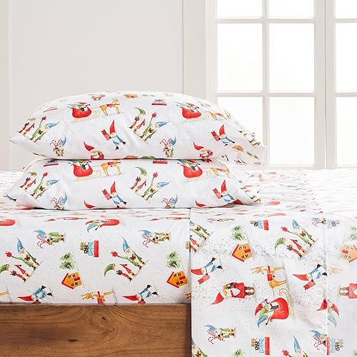 Miniatura 2 de Levtex Home Merry & Bright Collection - Juego de sábanas individual de gnomo para las fiestas, Navidad, sábana superior (66 x 96 pulgadas), sábana