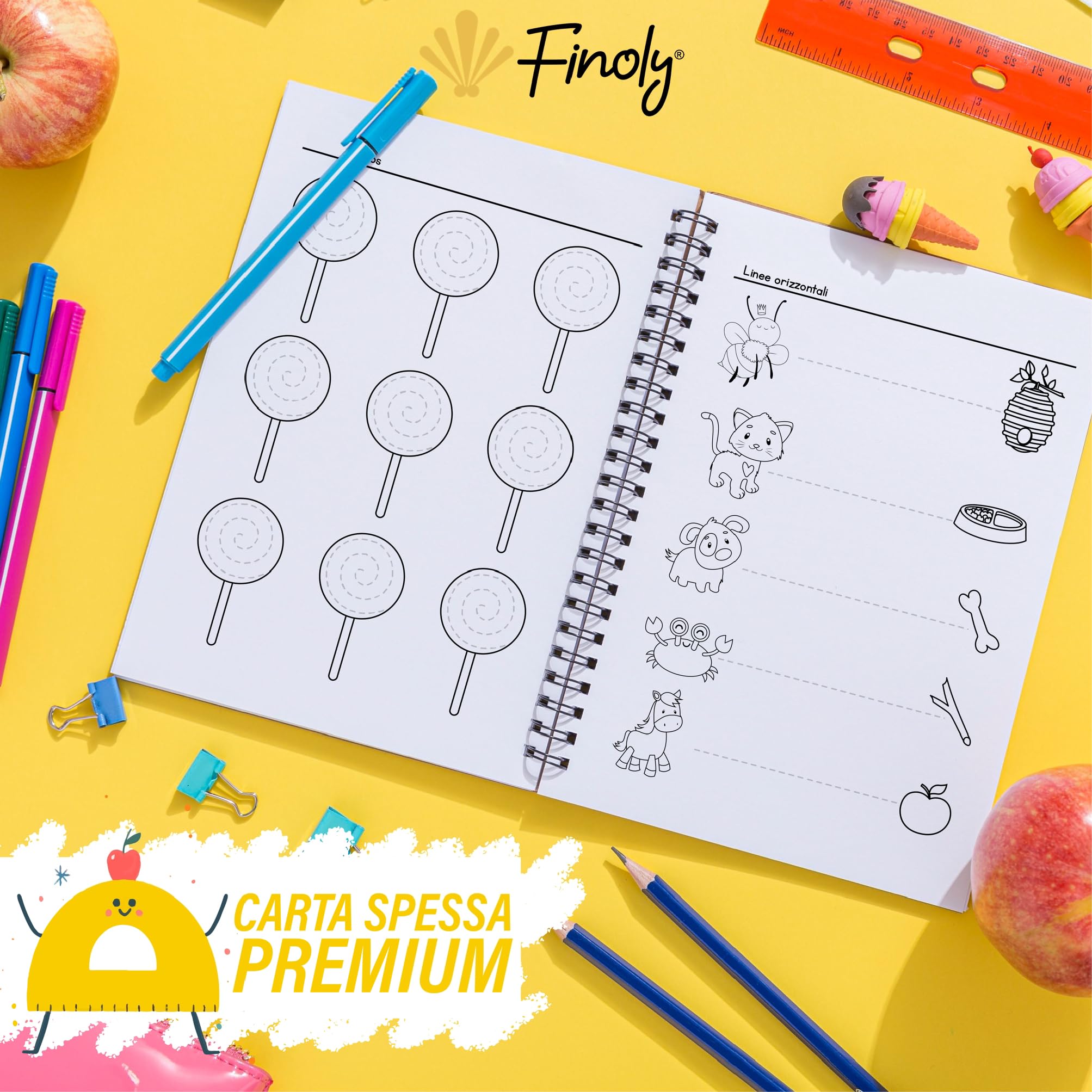 Finoly Libri Pregrafismo per Bambini | Libri Pregrafismo 3-6 Anni | Libro per Imparare a Scrivere A4 | Impariamo a Tracciare | Libro Ricalcare Lettere e Numeri | Quaderni Pregrafismo Attività Bambini