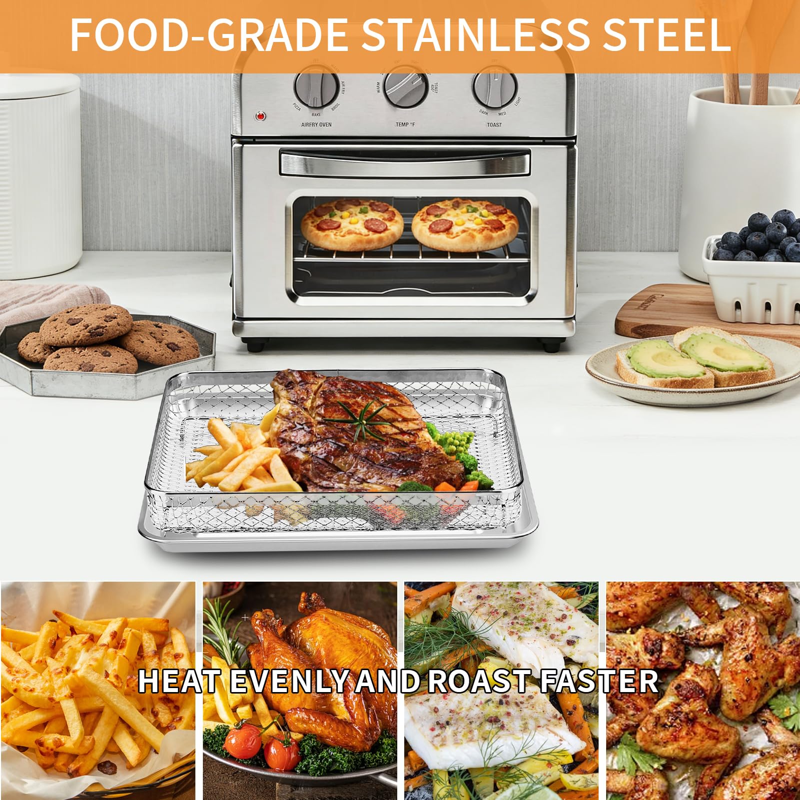 Rejilla de refrigeración de repuesto para freidora de aire Cuisinart TOA-26 28, horno tostador de convección, freidora de aire de 11.2 x 10 pulgadas, bandeja de alambre de acero inoxidable, accesorios