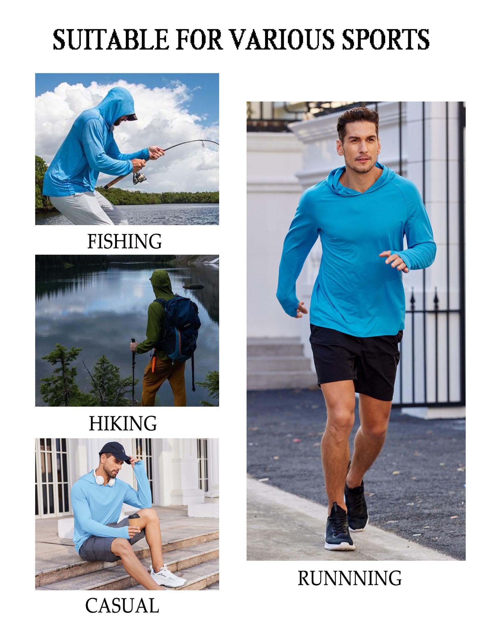COOFANDY Sweat à capuche à manches longues UPF 50+ pour homme, protection solaire, léger, séchage rapide