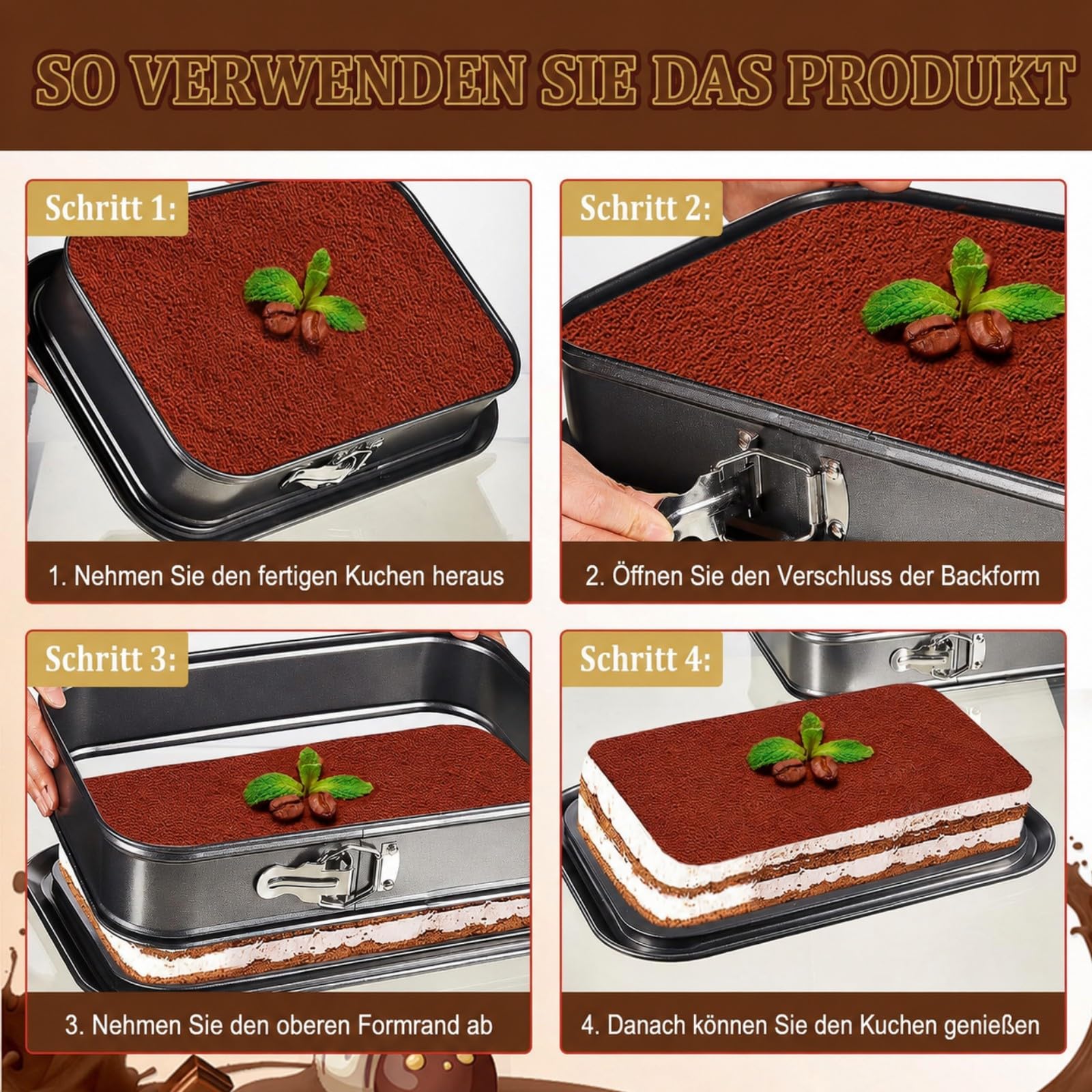 2 stampi rettangolari per torte, 36 x 24 cm, antiaderenti, in acciaio al carbonio con fondo rimovibile, a prova di perdite, per torte di formaggio, tiramisù, brownies, pizza e lasagne