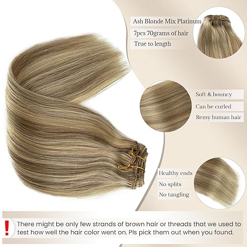 Miniatura 3 de Extensiones de cabello humano real rubio, 15 pulgadas de grosor, rubio ceniza completo, extensiones de cabello humano platino, extensiones de