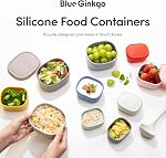 BLUE GINKGO Nesting Récipients en silicone - Ensemble de 3 Conteneurs de stockage de produits alimentaires en silicone BPA Libre, hermétique, lave-vaisselle et congélateur Safe (200ml, 300ml, 600 (en ml) - Blue