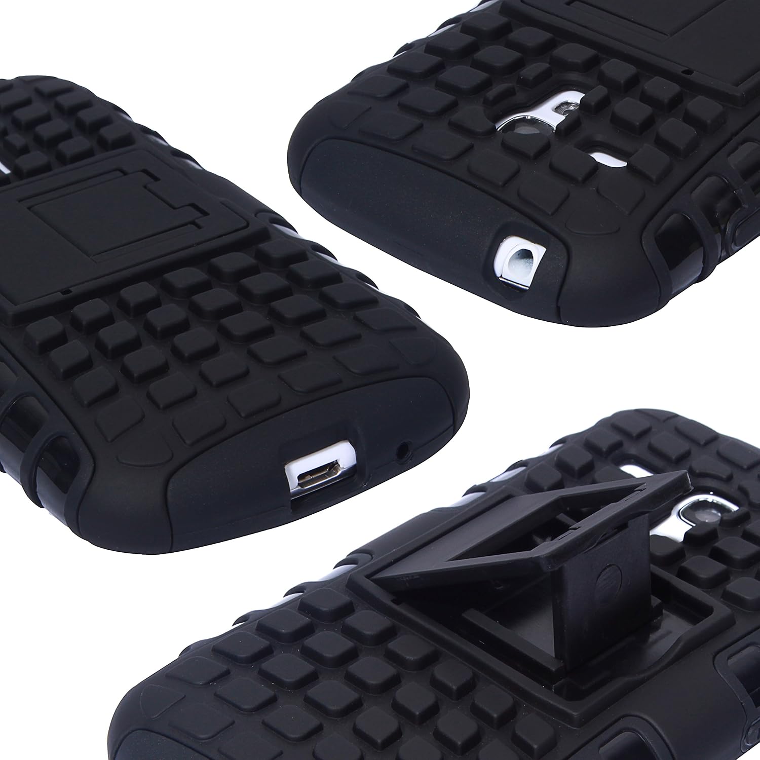 S3 Mini Case, Wisdompro 2 Piece in 1 Dual Layers Heavy Duty Hard Soft Hybrid Rugged Protective Case with Foldable Kickstand for Samsung Galaxy S3 Mini (NOT S3 Fit) - Black/Black
