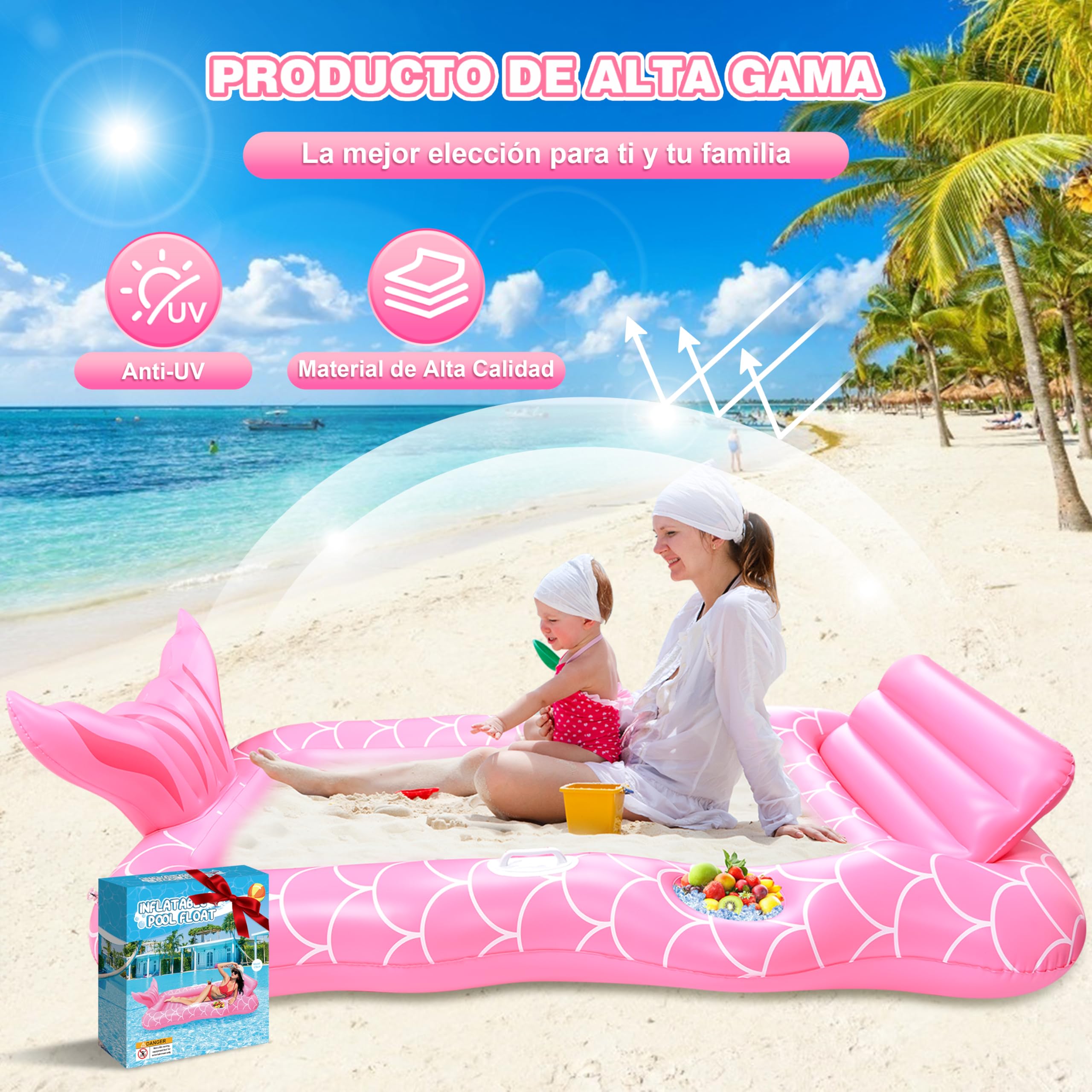 JONRRYIN Colchoneta Piscina Adulto, Flotador Inflable Piscina Grande, Colchoneta Piscina Hinchable, Flotadores Piscina para Adultos, Cama Flotante Inflable para Adultos Niños