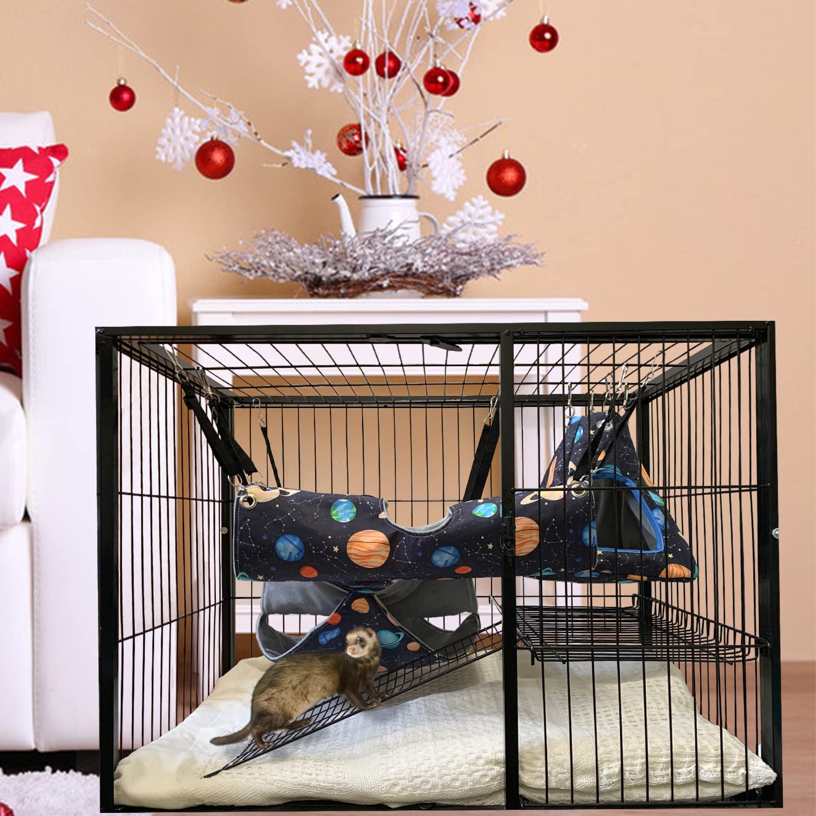 Set tunnel e tenda ad angolo retto per furetti, porcellini d'India, tunnel impermeabile in pile x amaca per conigli, ricci, ratti, cincillà, accessori per gabbie di piccoli animali 3in1