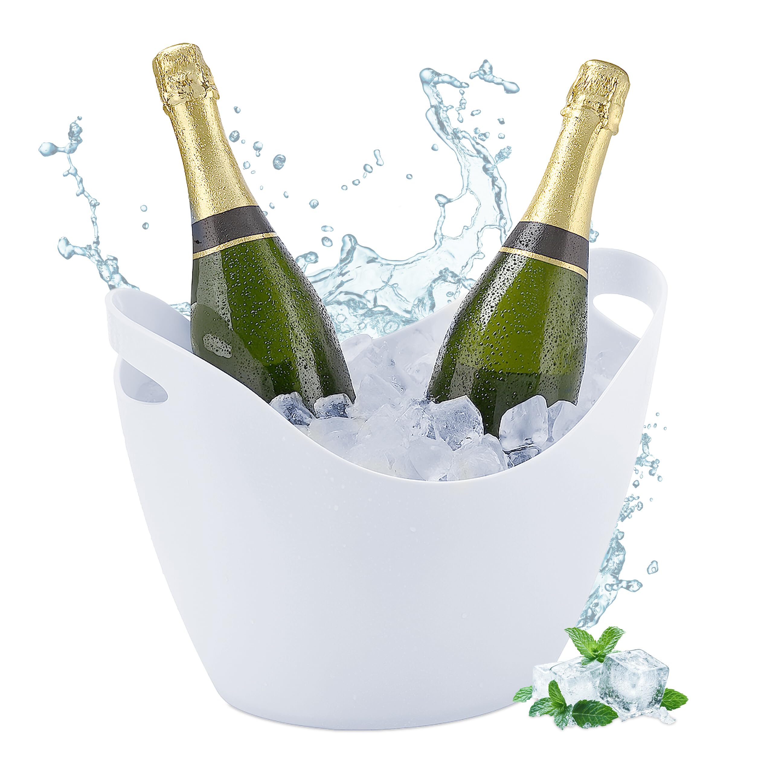 Relaxdays Ice Bucket, Champagne Cooler, Wine Bottle Chiller, 8 Litres, for Parties, HWD: 25.5 x 35 x 25.5 cm, White