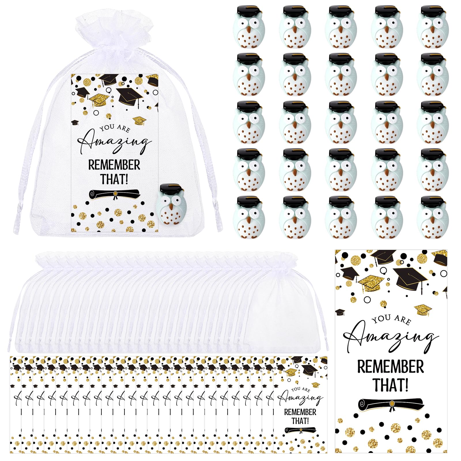 MiniInflat 25 Sets Small Graduation Gifts Bulk Cute Mini Resin Grad Figurines Class of 2025 Kindergarten Preschool Graduation Party Favors 5th Grade Miniature End of School Year Gifts(Owl)