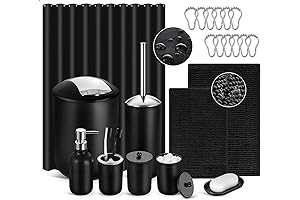 Indulge in Opulence: Complete 22-Piece Black Bathroom Set with Shower Curtain, Rugs, and Accessories