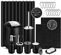 ALPIRIRAL 22-Piece Matte Black Bathroom Accessories Set with Shower Curtain, Super Absorbent Rugs, Trash Can & Organizers