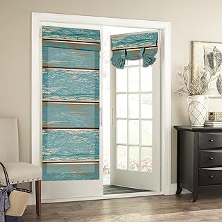 BEMIGO Door Curtains for Door Windows, Farm Wood Grain Door Window Curtains for French Glass Door, Privacy Thermal Insulated Tie Up Door Shades, Turquoise Door Curtains 26 x 70 inch
