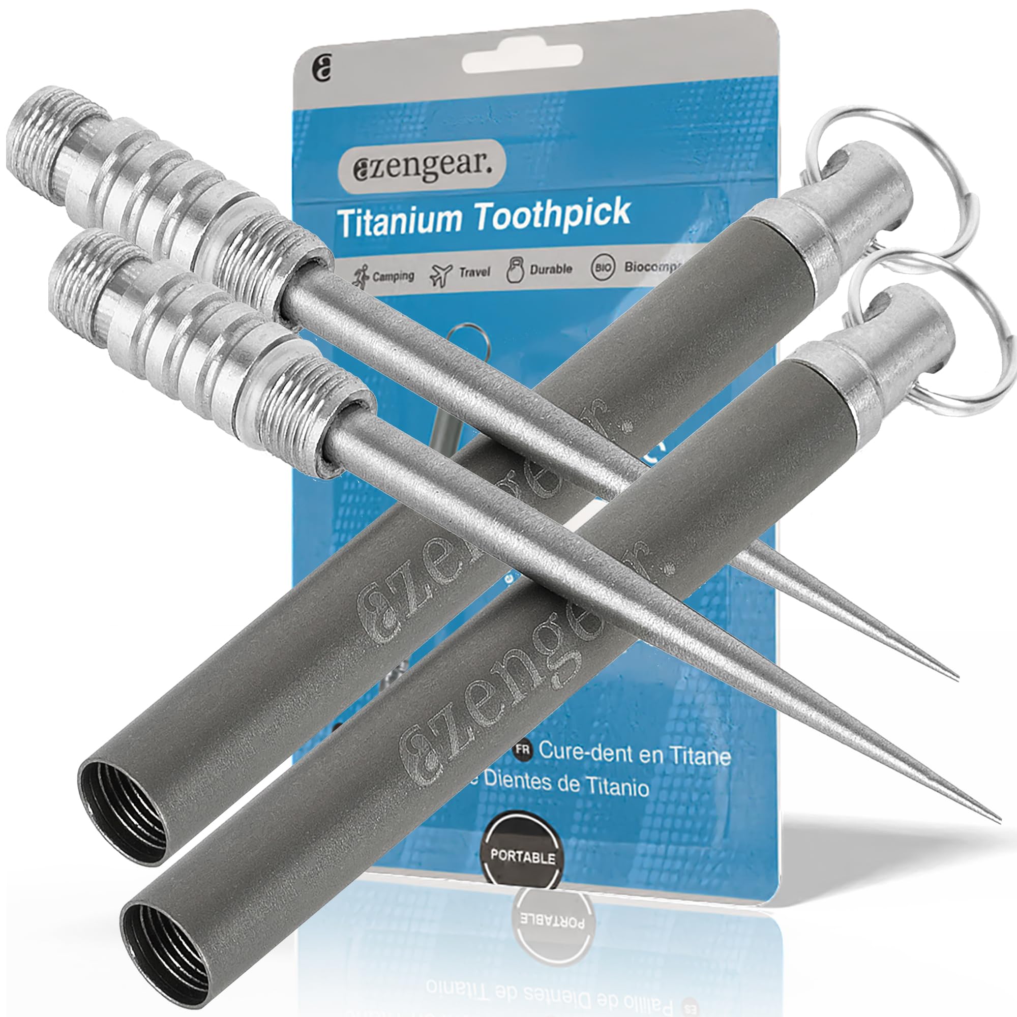 Titanium Toothpick 2 Pack with Keychain Holder, Reusable Metal EDC Pick