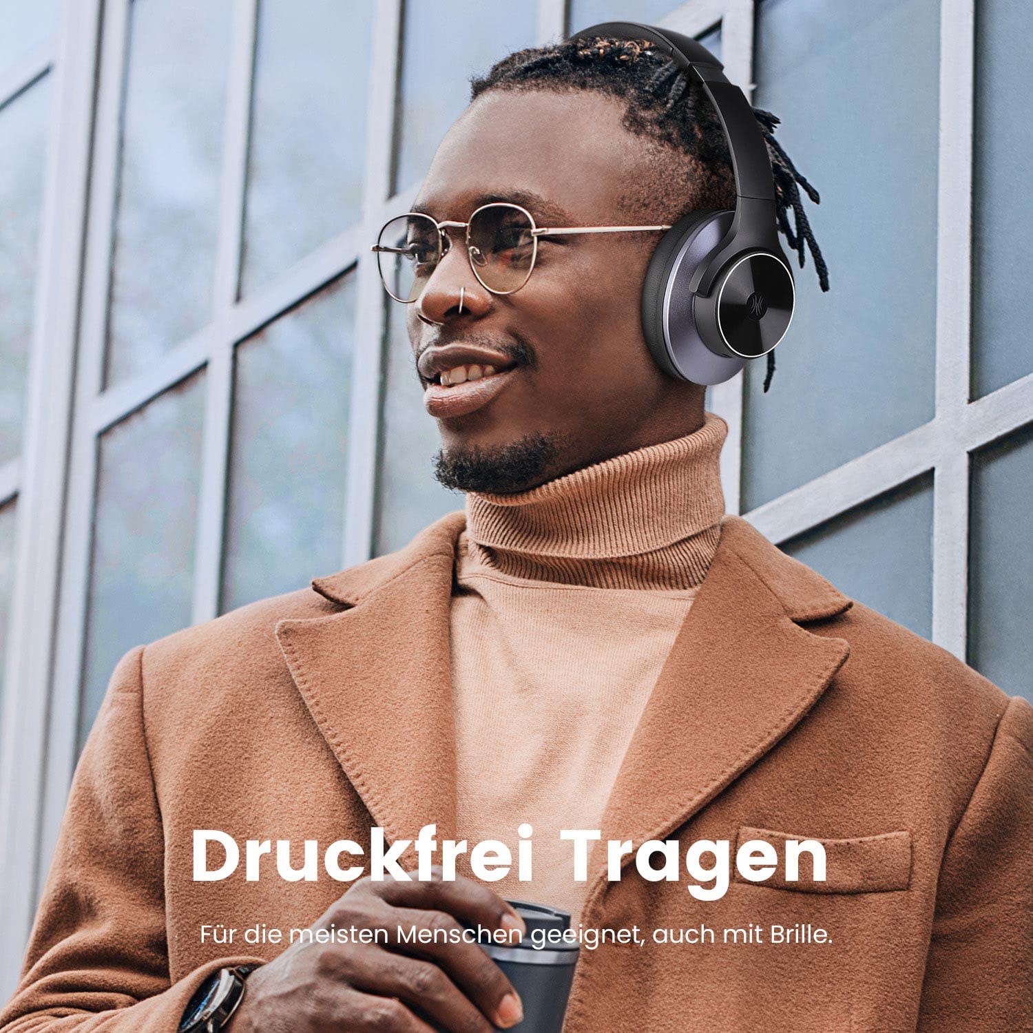 OneOdio A10 Bluetooth Kopfhörer Over Ear mit Hybrid Active Noise Cancelling [Bis zu 62 Std] Kabellos Kopfhörer im Hi-Res Audio, Tiefer Bass, Mikrofon für Reisen, Zuhause, Büro (Schwarz)