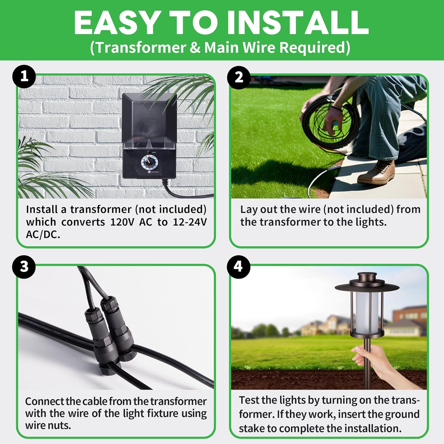 Low Voltage Landscape Path Light, Warm & Cool White Selectable Pathway Lights Wired, 12v Walkway Lamp IP65 Waterproof, LED Oil-Rubbed-Bronze Aluminum 150LM for Outside Patio Yard (4 Pack)