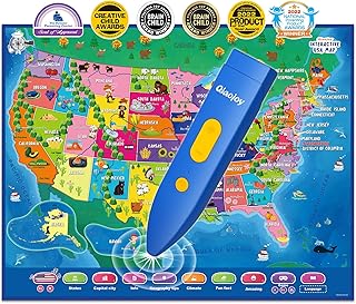 Qiaojoy V2 Interactive Kids Map Bilingual United States Map for Kids Learning, Educational Talking USA Map Poster Geography Games Personalized Kids Toys for Boys & Girls Ages 3-12